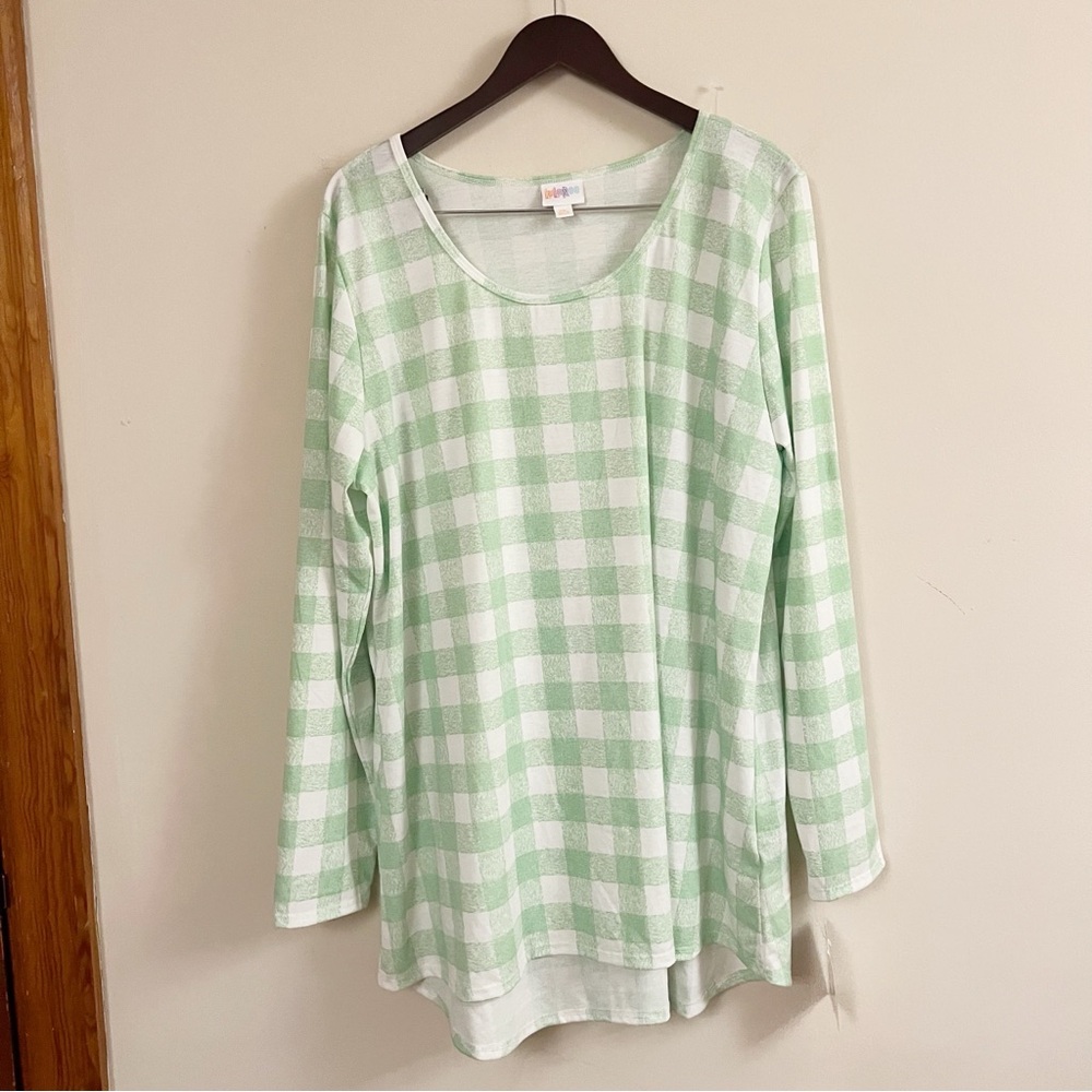 LuLaRoe LYNNAE Size 3XL Neon Green Check Plaid Print Long Sleeve Top NEW
